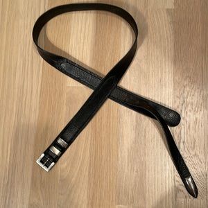 Men’s black textured belt made in Italy, silver tip & buckle, Sz 36